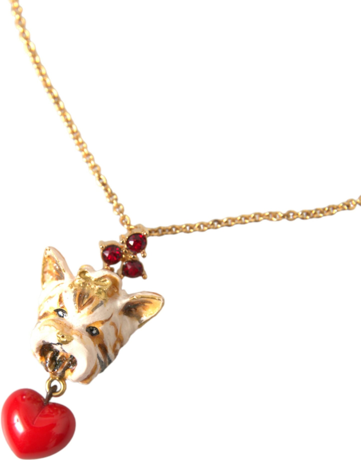 Dolce &amp; Gabbana Gold Brass Chain Dog Heart Pendant Charm Necklace