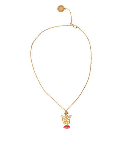 Dolce &amp; Gabbana Gold Brass Chain Dog Heart Pendant Charm Necklace