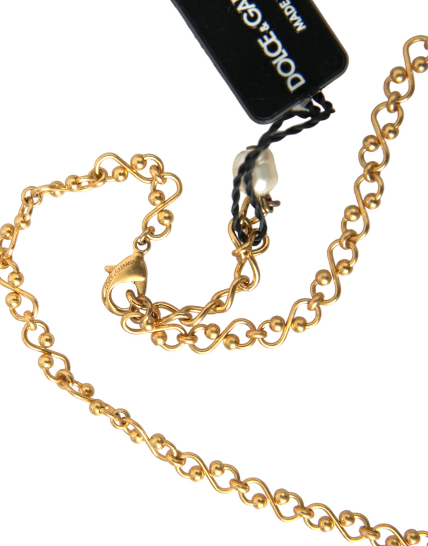 Dolce &amp; Gabbana Gold Brass Chain Pearl Pendant Charm Necklace