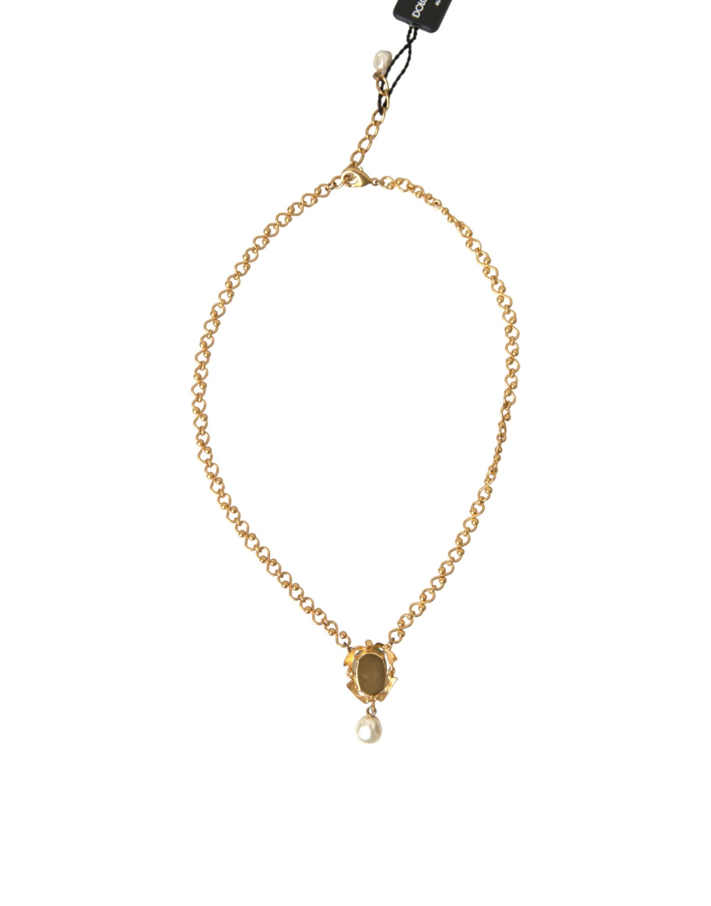 Dolce &amp; Gabbana Gold Brass Chain Pearl Pendant Charm Necklace