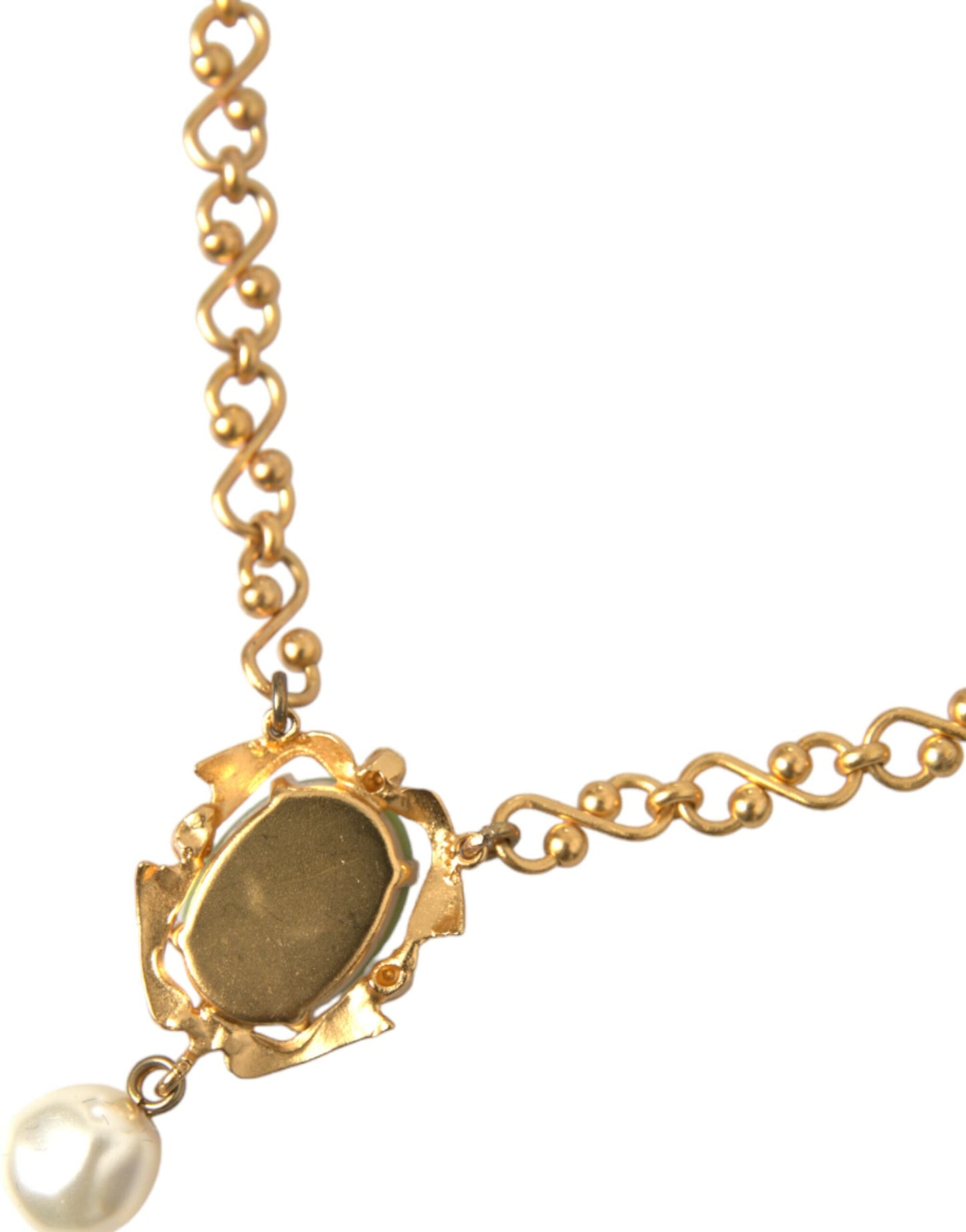 Dolce &amp; Gabbana Gold Brass Chain Pearl Pendant Charm Necklace