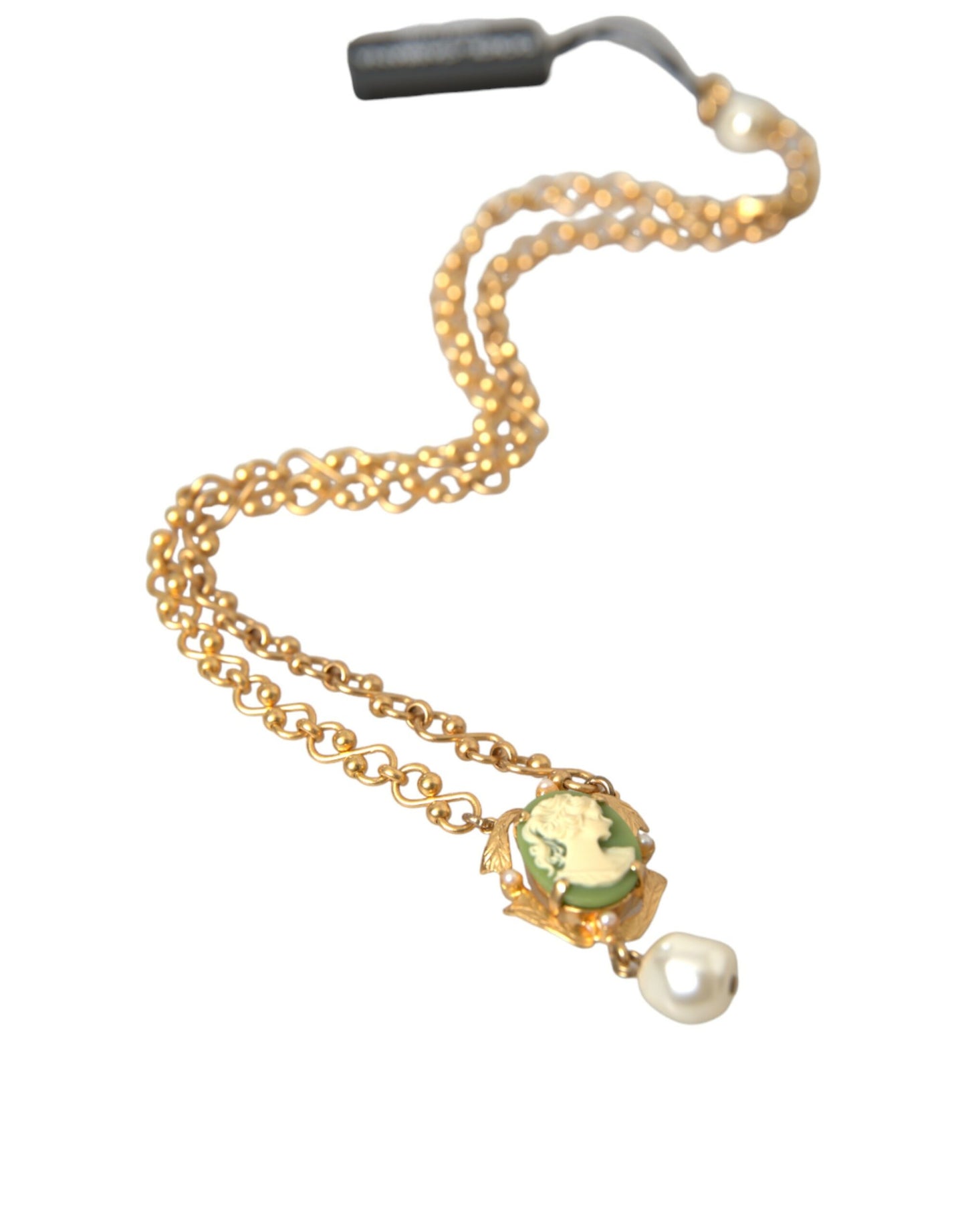 Dolce &amp; Gabbana Gold Brass Chain Pearl Pendant Charm Necklace