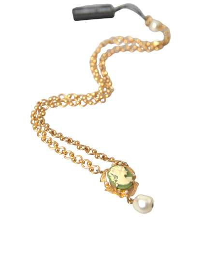 Dolce &amp; Gabbana Gold Brass Chain Pearl Pendant Charm Necklace