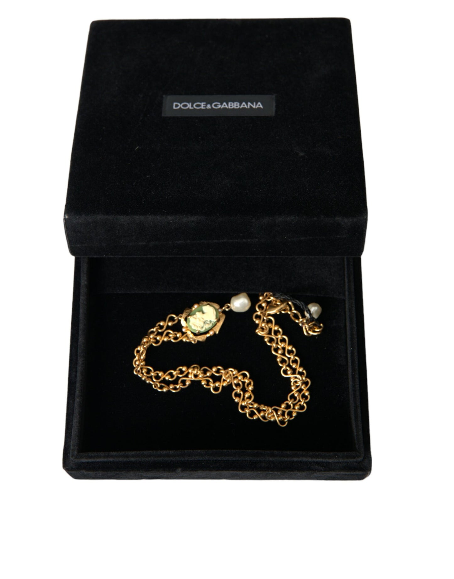 Dolce &amp; Gabbana Gold Brass Chain Pearl Pendant Charm Necklace