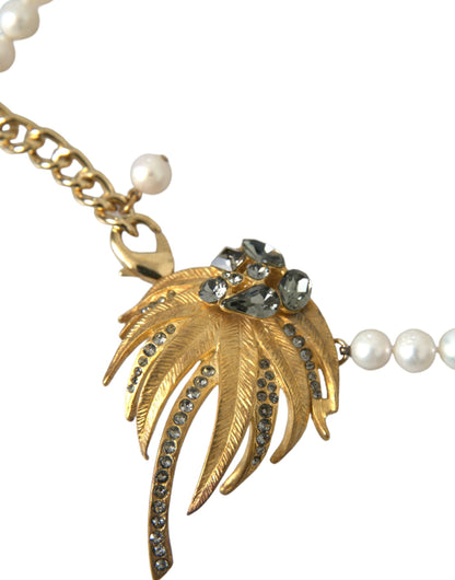 Dolce &amp; Gabbana Gold Brass Crystal Pearl Tree Pendant Charm Necklace