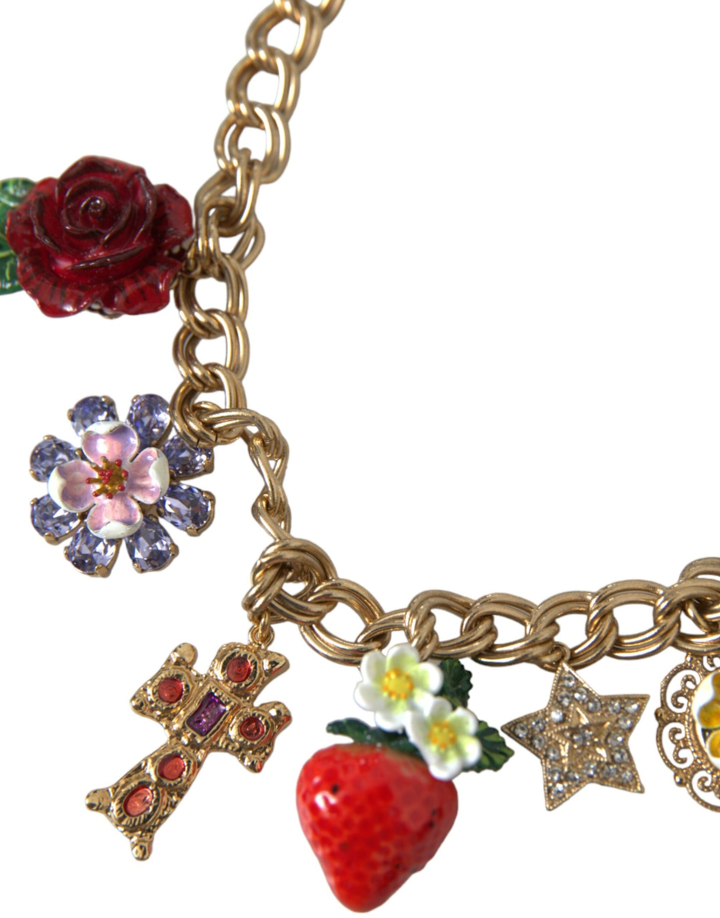 Dolce &amp; Gabbana Gold Chain Rose Cross Strawberry Star Pendant Necklace