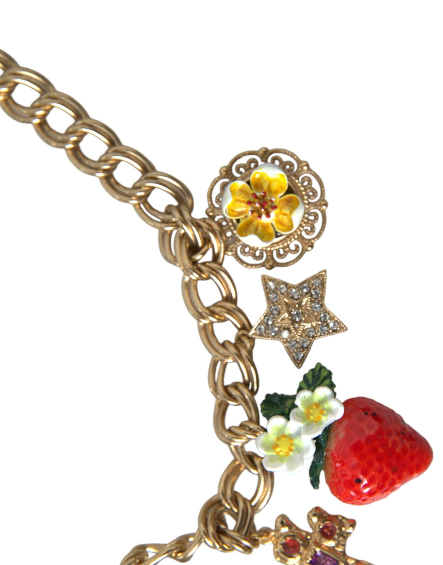 Dolce &amp; Gabbana Gold Chain Rose Cross Strawberry Star Pendant Necklace