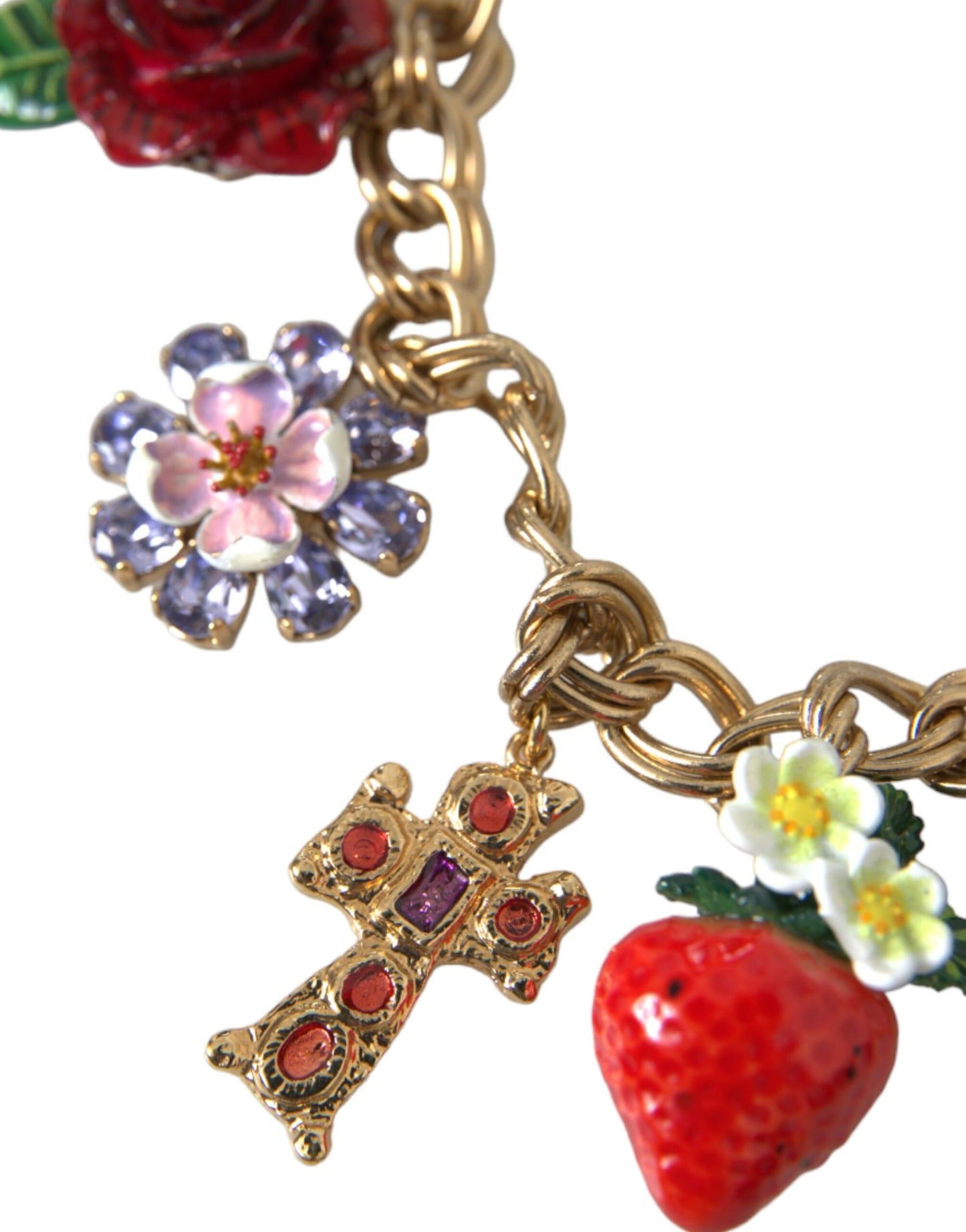 Dolce &amp; Gabbana Gold Chain Rose Cross Strawberry Star Pendant Necklace