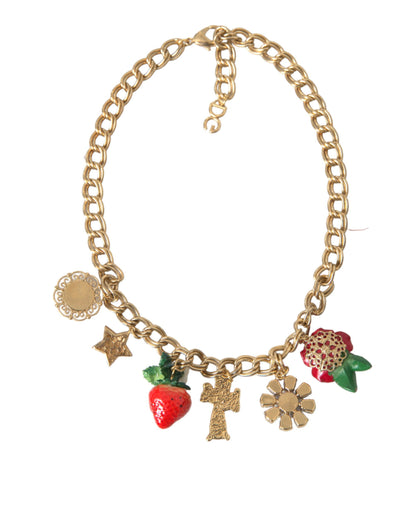 Dolce &amp; Gabbana Gold Chain Rose Cross Strawberry Star Pendant Necklace