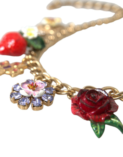 Dolce &amp; Gabbana Gold Chain Rose Cross Strawberry Star Pendant Necklace