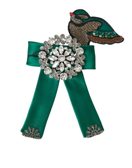 Dolce &amp; Gabbana Green Satin Bird Crystal Women Hair Clip