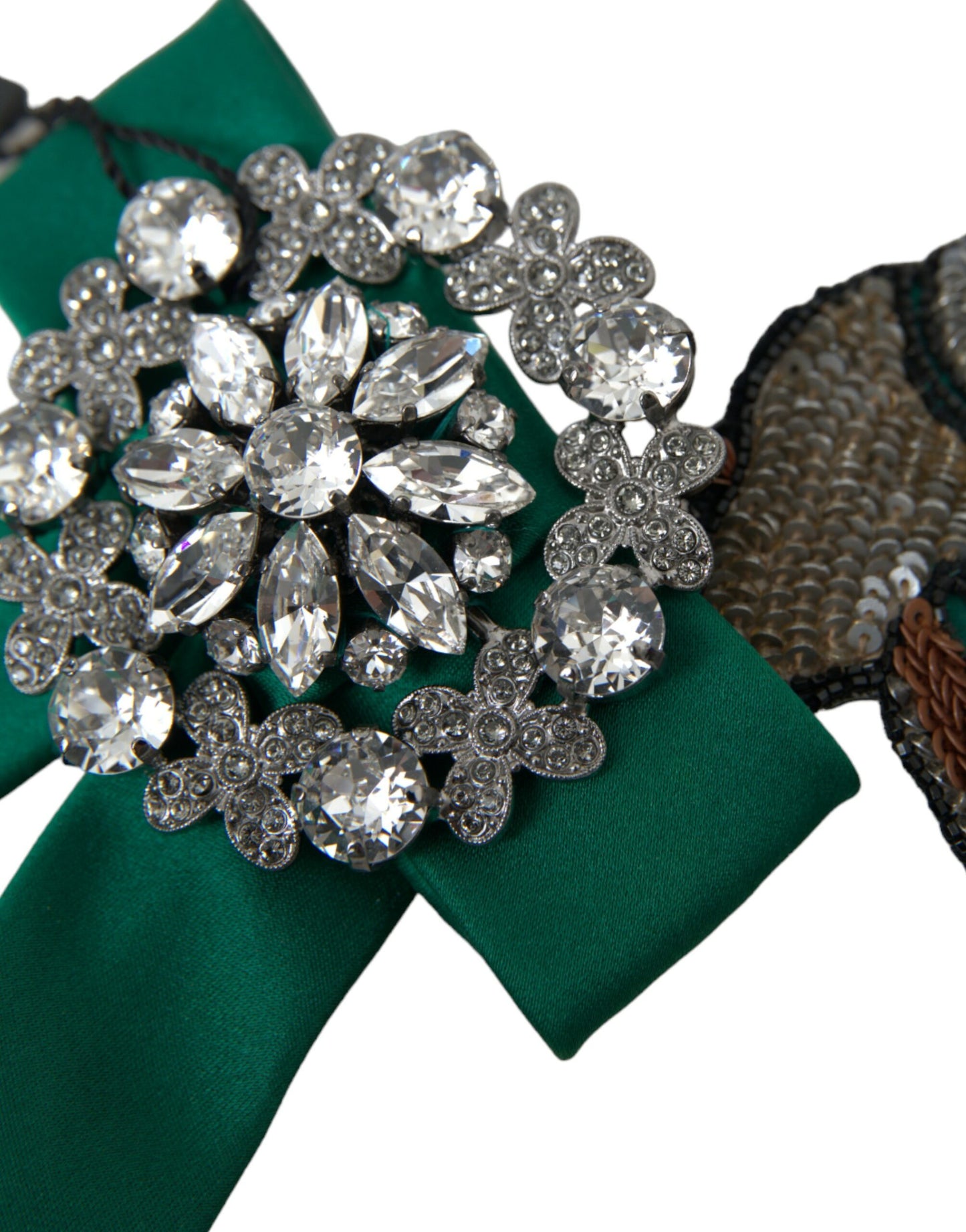 Dolce &amp; Gabbana Green Satin Bird Crystal Women Hair Clip