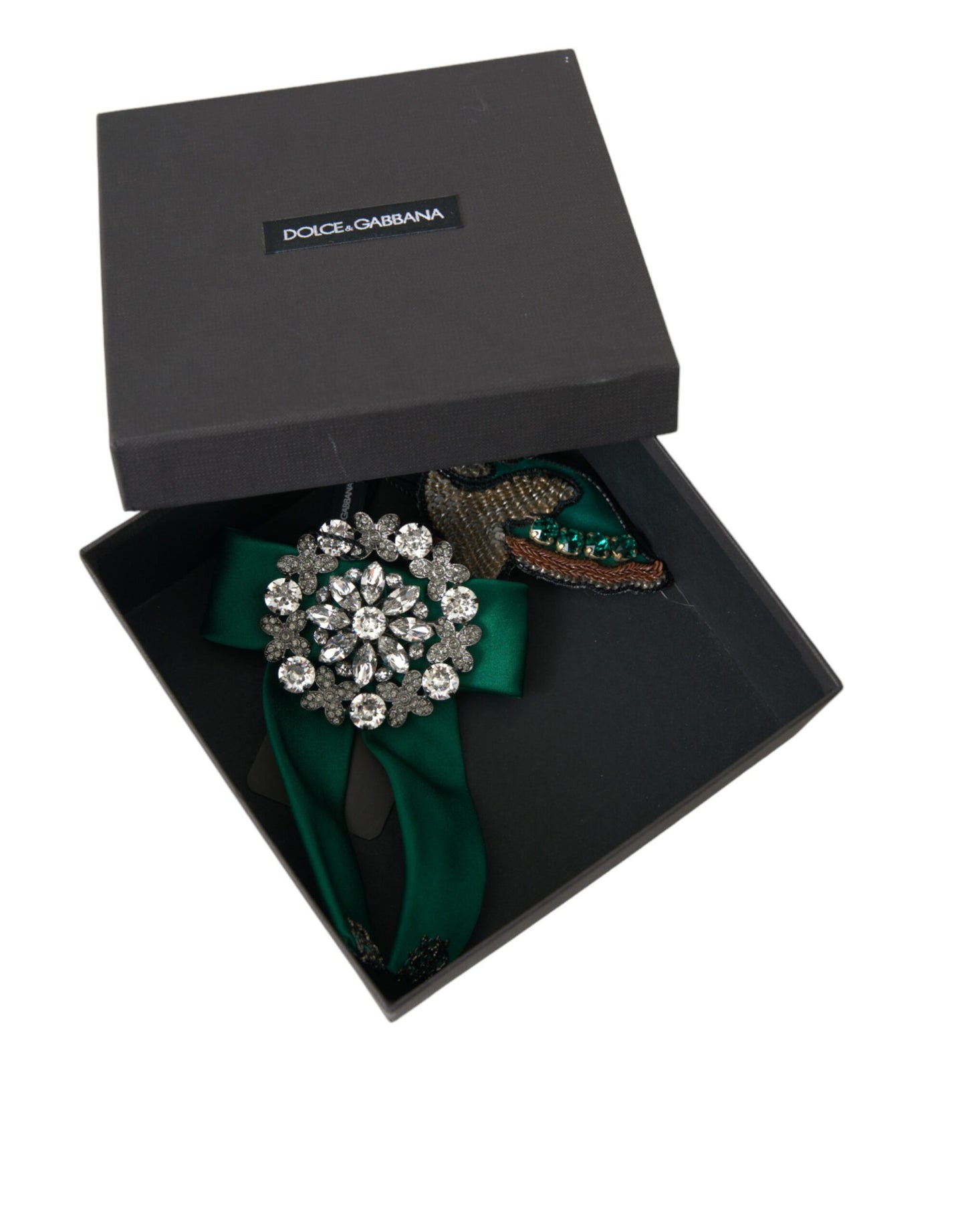 Dolce &amp; Gabbana Green Satin Bird Crystal Women Hair Clip