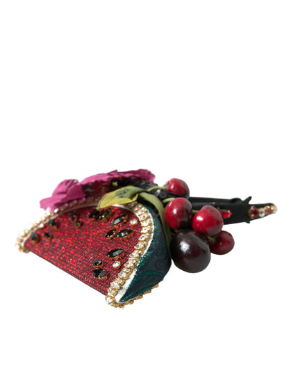 Dolce &amp; Gabbana Red Watermelon Cherry Crystal Hairband Statement Diadem