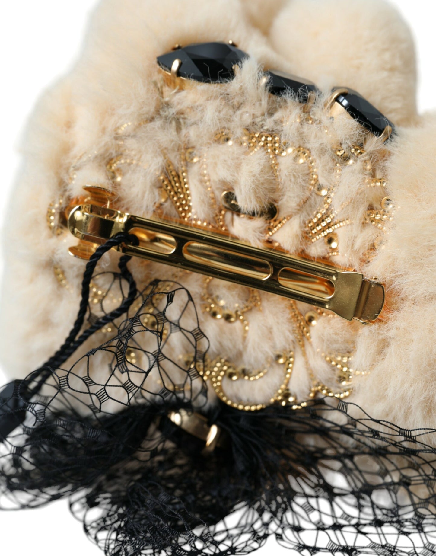 Dolce &amp; Gabbana Beige Teddy Bear Mesh Net Band Hair Clip