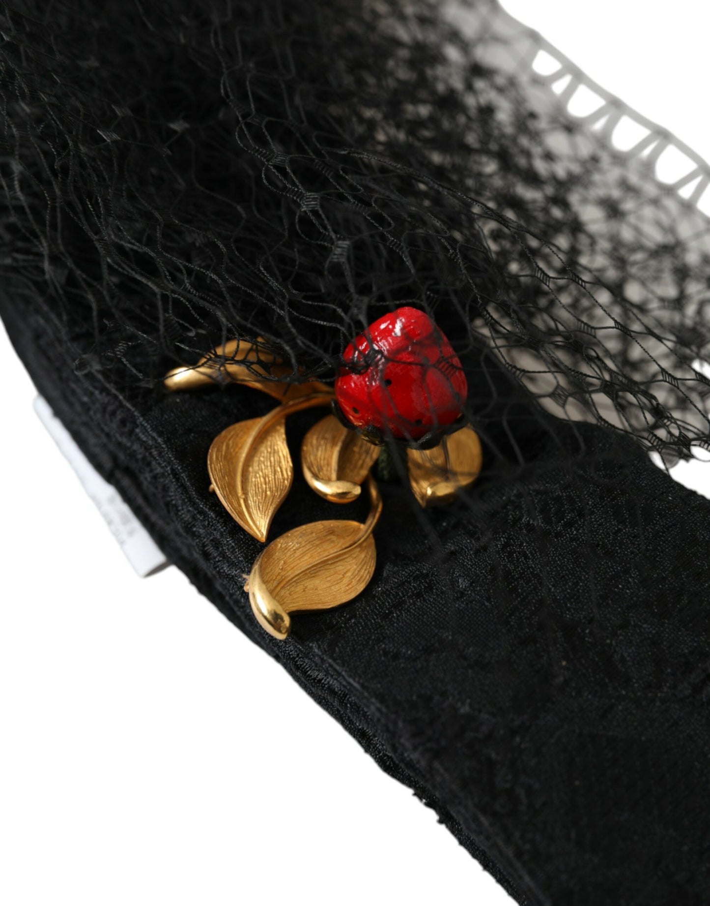 Dolce &amp; Gabbana Black Strawberry Sicily Crystal Mesh Net Headband Diadem