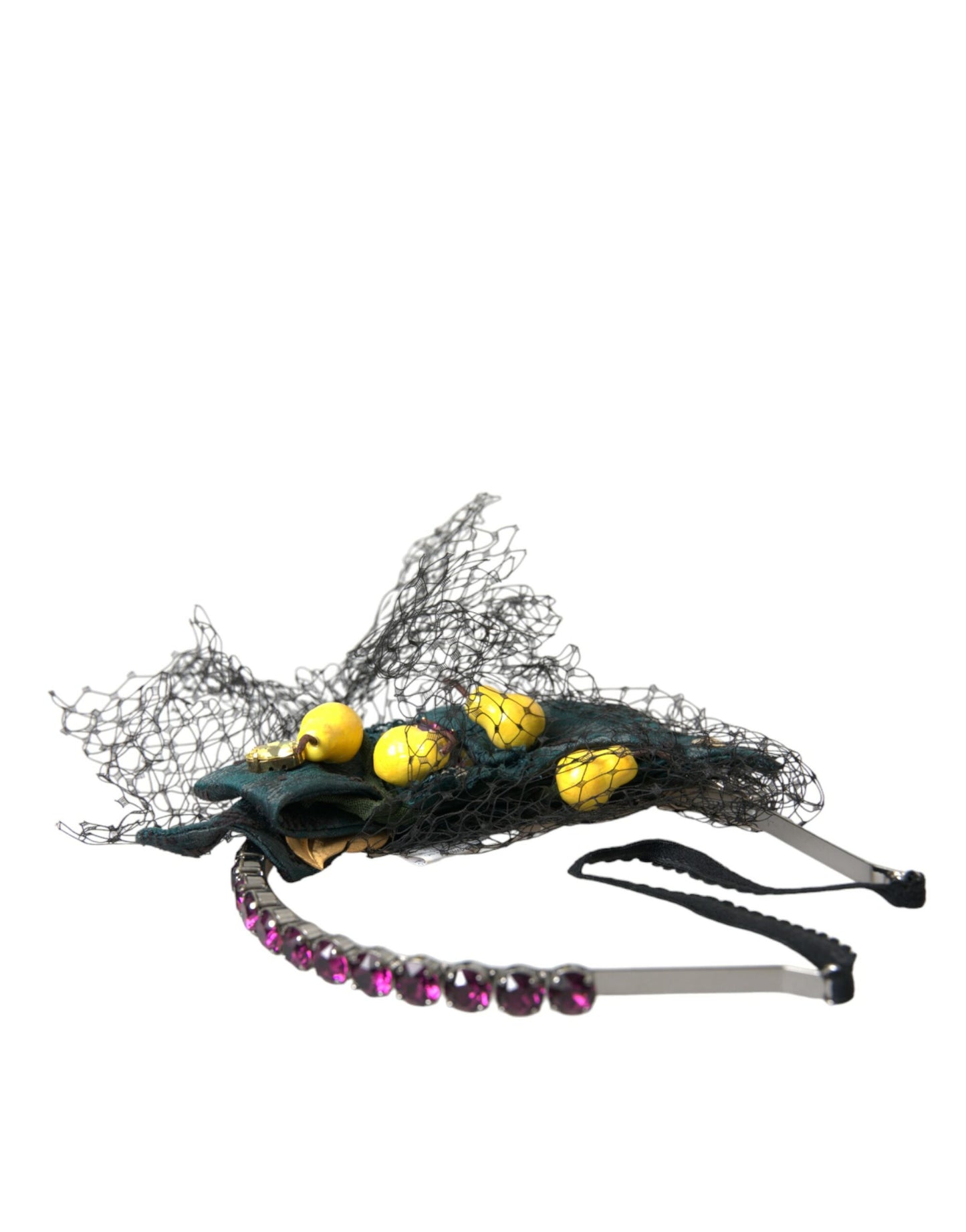 Dolce &amp; Gabbana Black Lemons Sicily Purple Crystal Net Headband Diadem