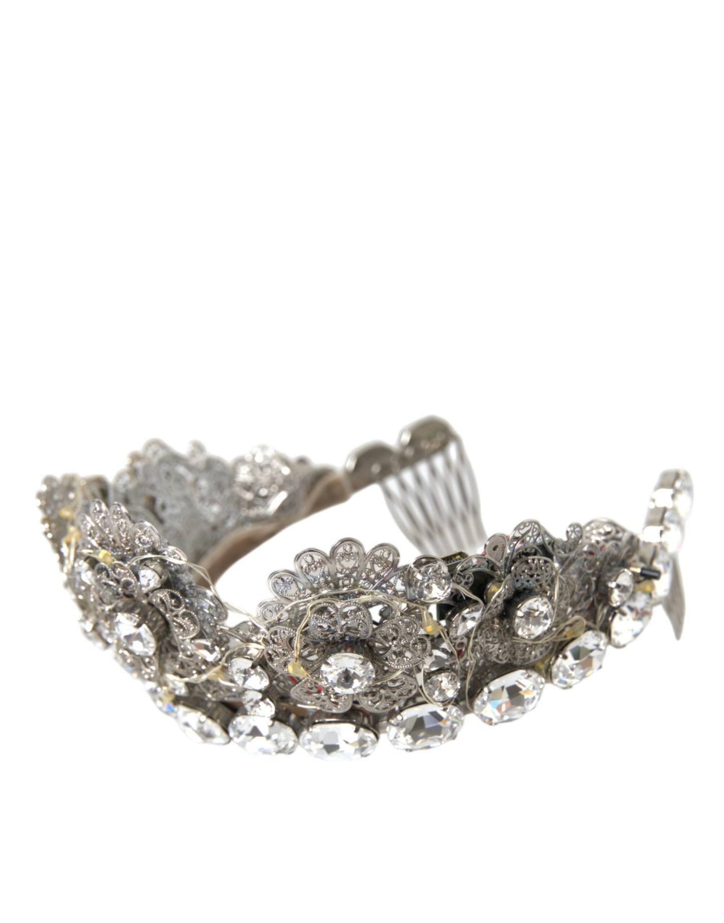 Dolce &amp; Gabbana Silver Brass RHINESTONE Crystal Crown Tiara LED Diadem