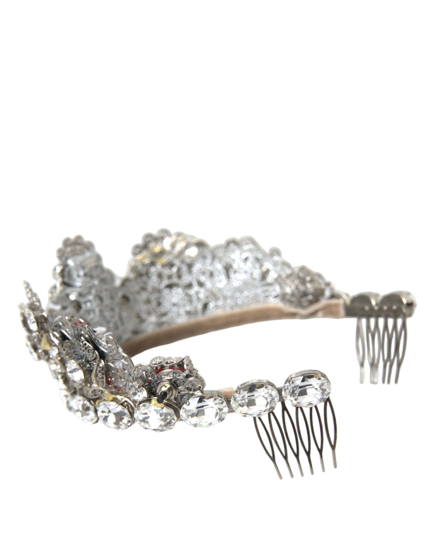 Dolce &amp; Gabbana Silver Brass RHINESTONE Crystal Crown Tiara LED Diadem