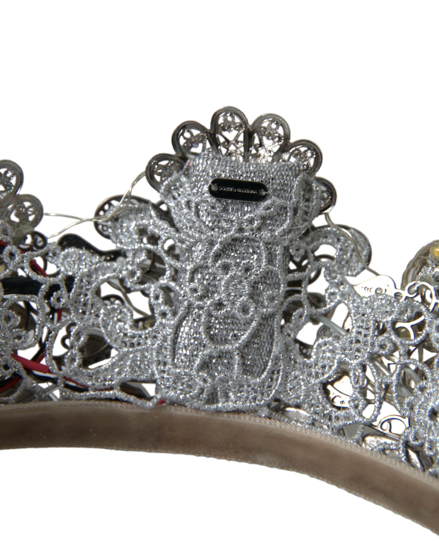 Dolce &amp; Gabbana Silver Brass RHINESTONE Crystal Crown Tiara LED Diadem