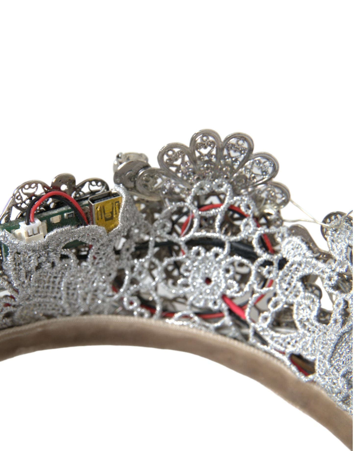 Dolce &amp; Gabbana Silver Brass RHINESTONE Crystal Crown Tiara LED Diadem