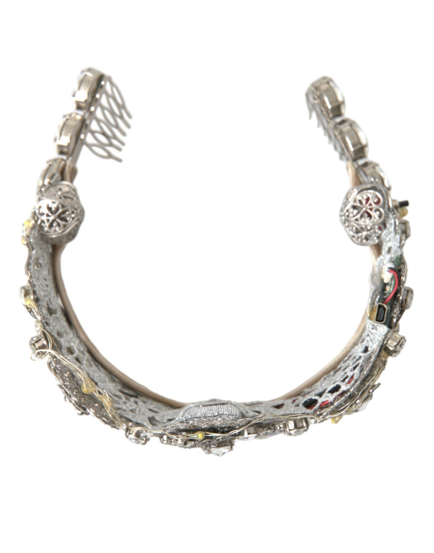 Dolce &amp; Gabbana Silver Brass RHINESTONE Crystal Crown Tiara LED Diadem