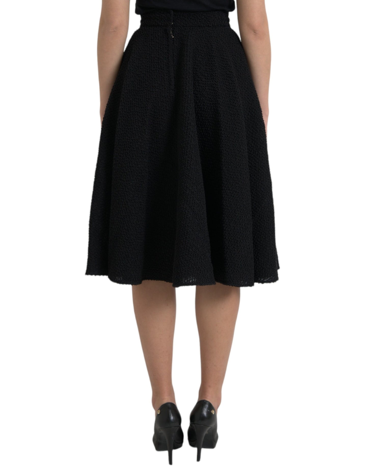 Dolce &amp; Gabbana Black High Waist A-line Knee Length Skirt