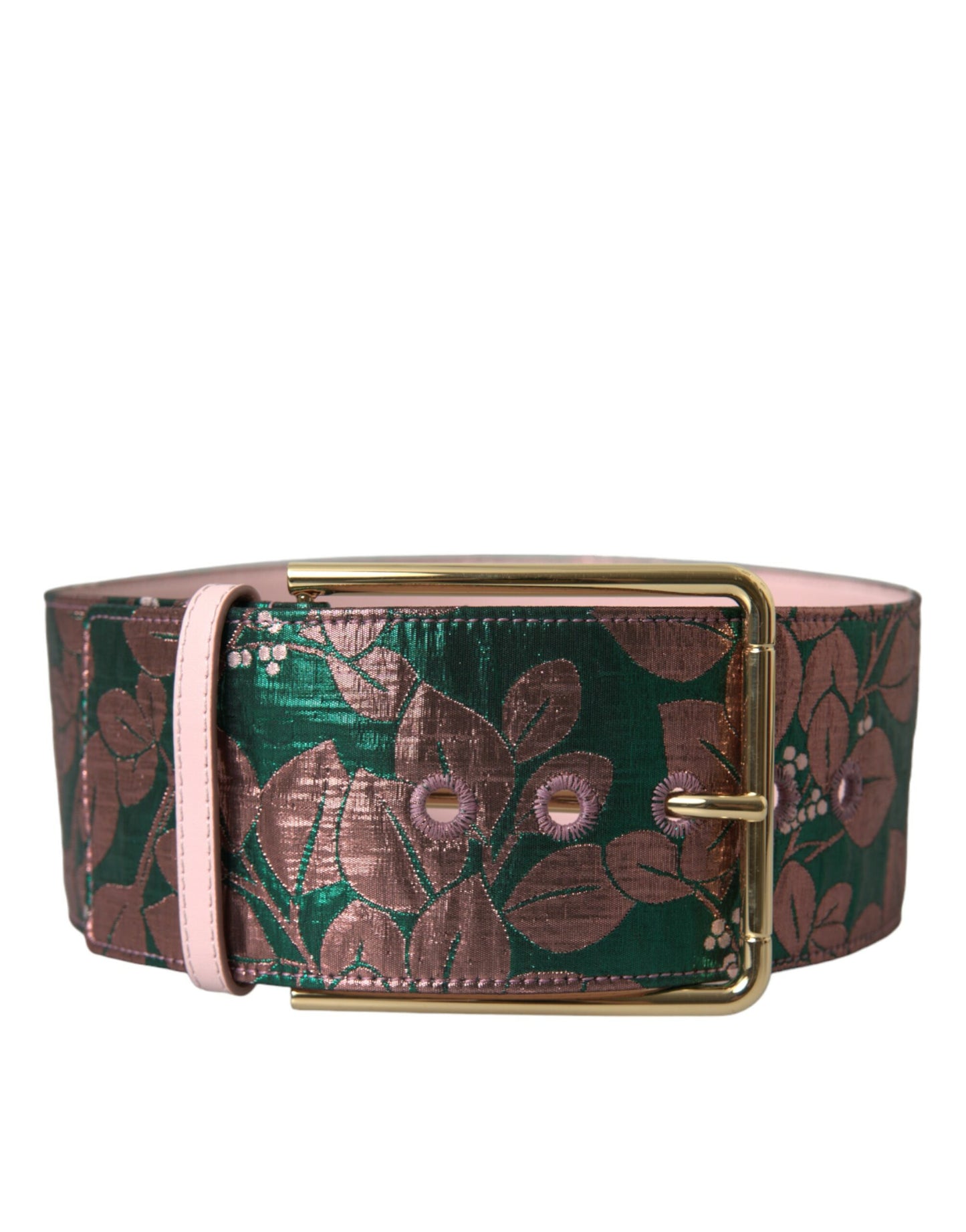 Dolce &amp; Gabbana Multicolor Floral Jacquard Lurex Gold Buckle Belt