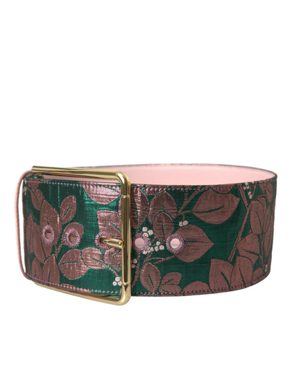 Dolce &amp; Gabbana Multicolor Floral Jacquard Lurex Gold Buckle Belt