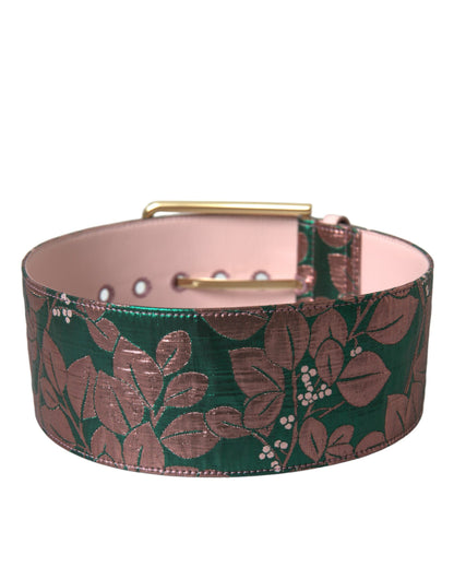 Dolce &amp; Gabbana Multicolor Floral Jacquard Lurex Gold Buckle Belt