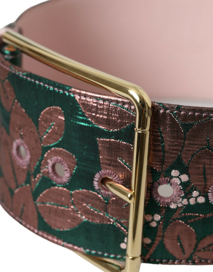 Dolce &amp; Gabbana Multicolor Floral Jacquard Lurex Gold Buckle Belt