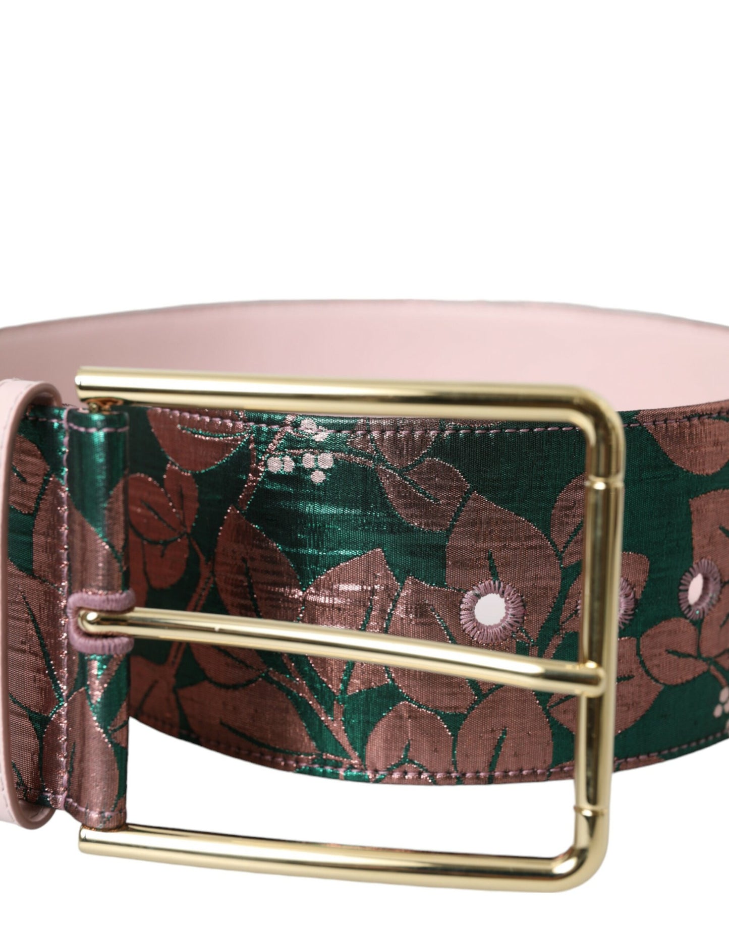 Dolce & Gabbana Multicolor Floral Jacquard Lurex Gold Buckle Belt