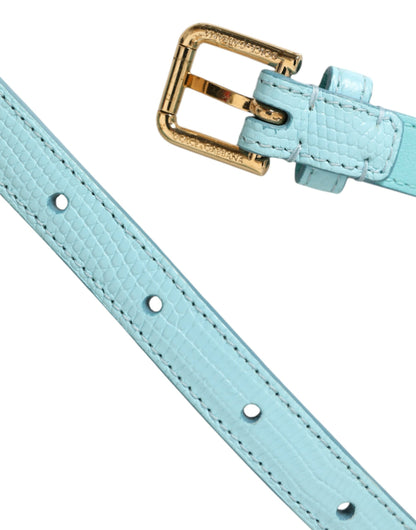 Dolce &amp; Gabbana Light Blue Leather Crystal Chain Waist Belt