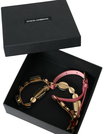 Dolce &amp; Gabbana Pink Leather Crystal Chain Embellished Belt