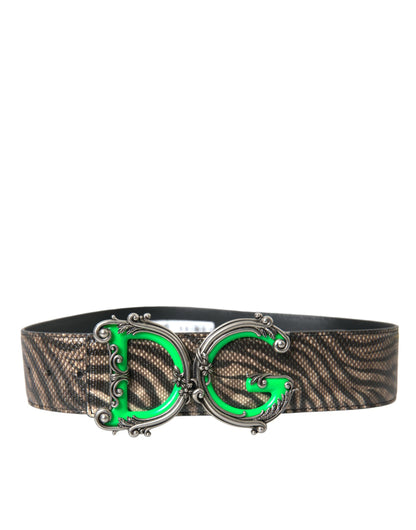 Dolce &amp; Gabbana Brown Zebra Leather Metal Logo Buckle Belt