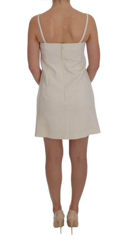 Dolce &amp; Gabbana Elegant White Wool Shift Dress with Gold Brooch