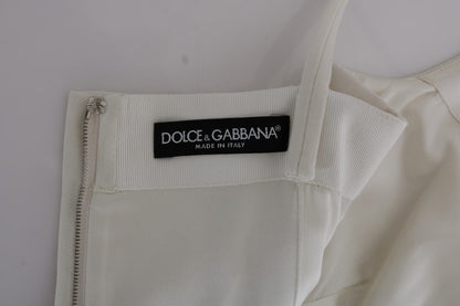 Dolce &amp; Gabbana Elegant White Wool Shift Dress with Gold Brooch