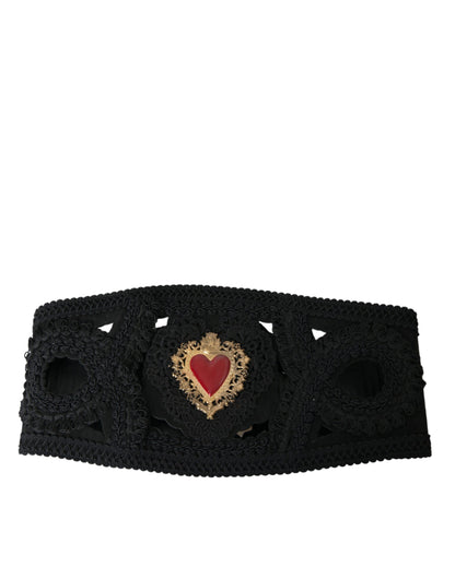 Dolce &amp; Gabbana Black Canvas Embellished Waist Women Belt