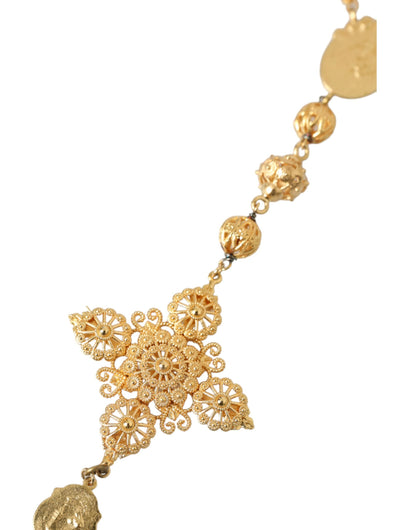 Dolce &amp; Gabbana Gold Tone Chain Brass Beaded Statement Sicily Necklace