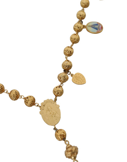 Dolce &amp; Gabbana Gold Tone Chain Brass Beaded Statement Sicily Necklace