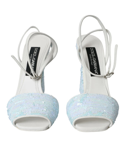 Dolce &amp; Gabbana Light Blue Sequin Ankle Strap Sandals Shoes