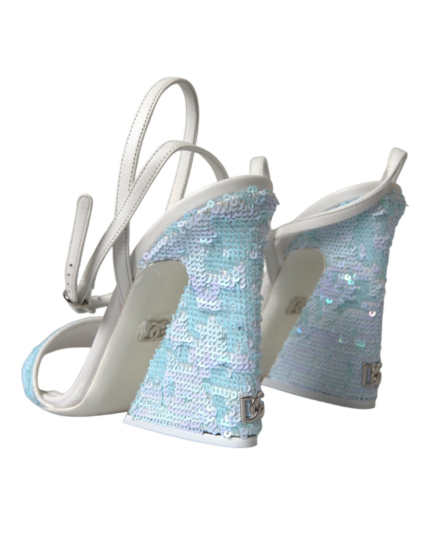 Dolce &amp; Gabbana Light Blue Sequin Ankle Strap Sandals Shoes