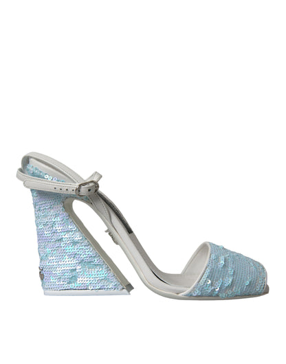 Dolce &amp; Gabbana Light Blue Sequin Ankle Strap Sandals Shoes