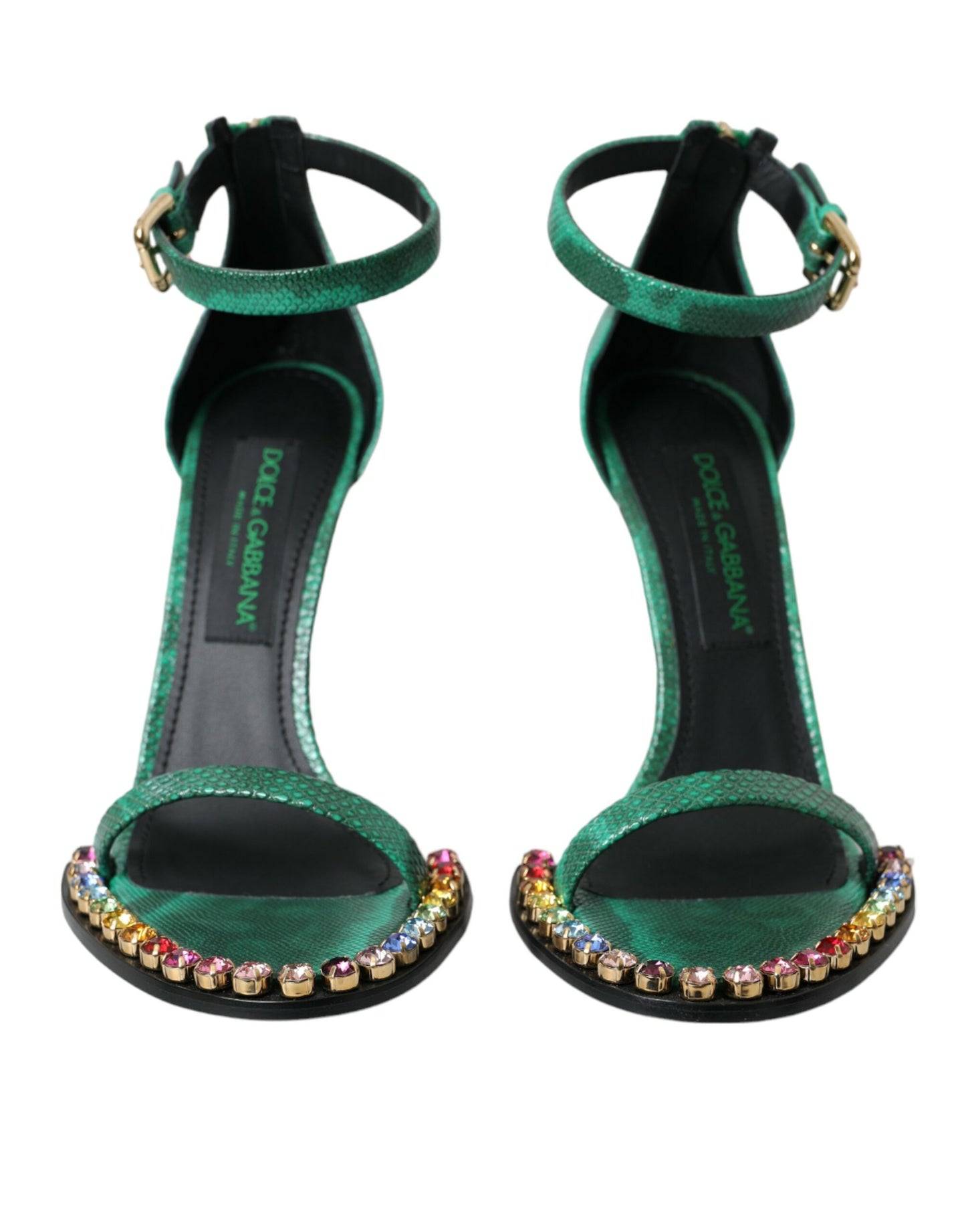 Dolce &amp; Gabbana Green Exotic Leather Crystal Sandals Shoes