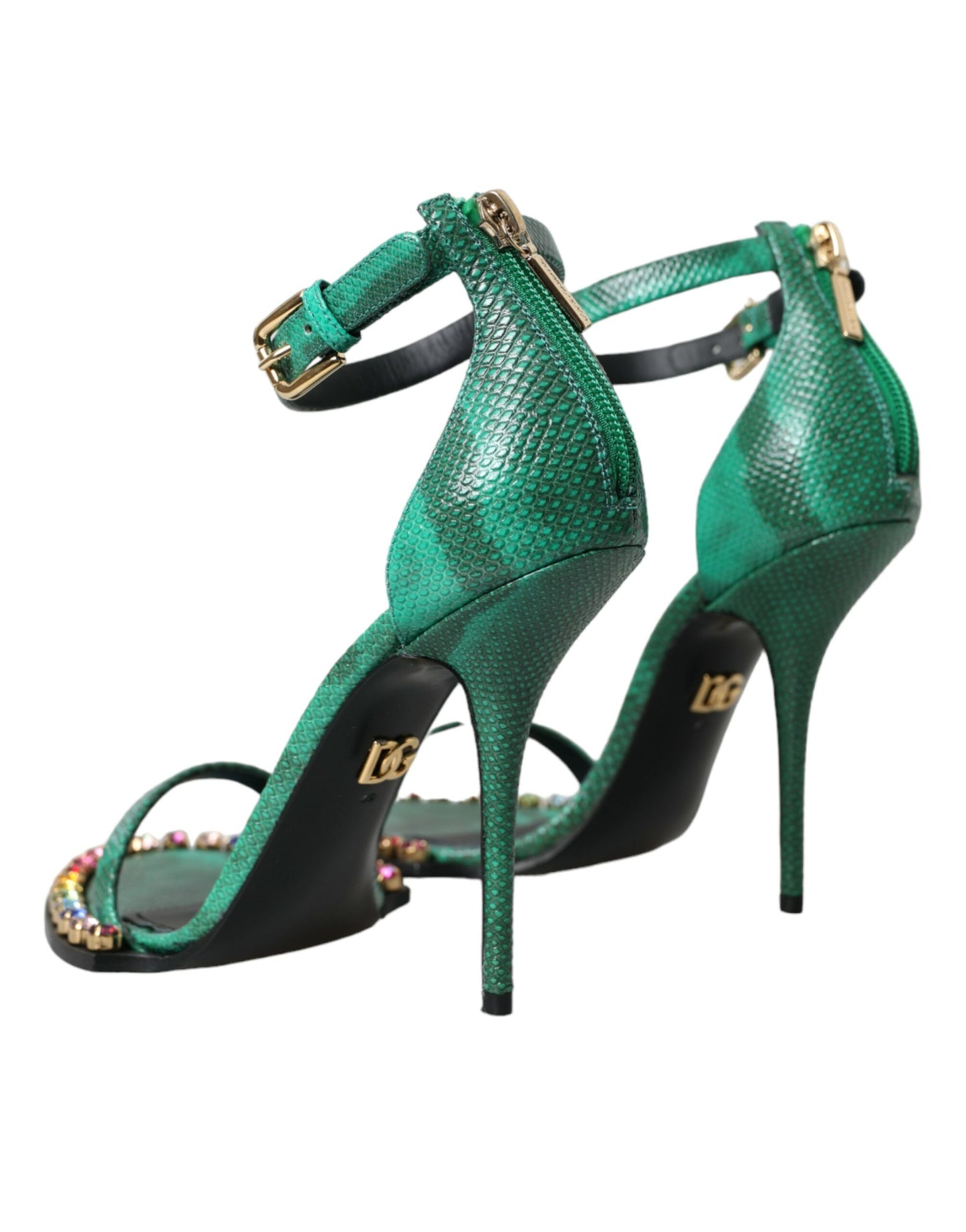 Dolce &amp; Gabbana Green Exotic Leather Crystal Sandals Shoes