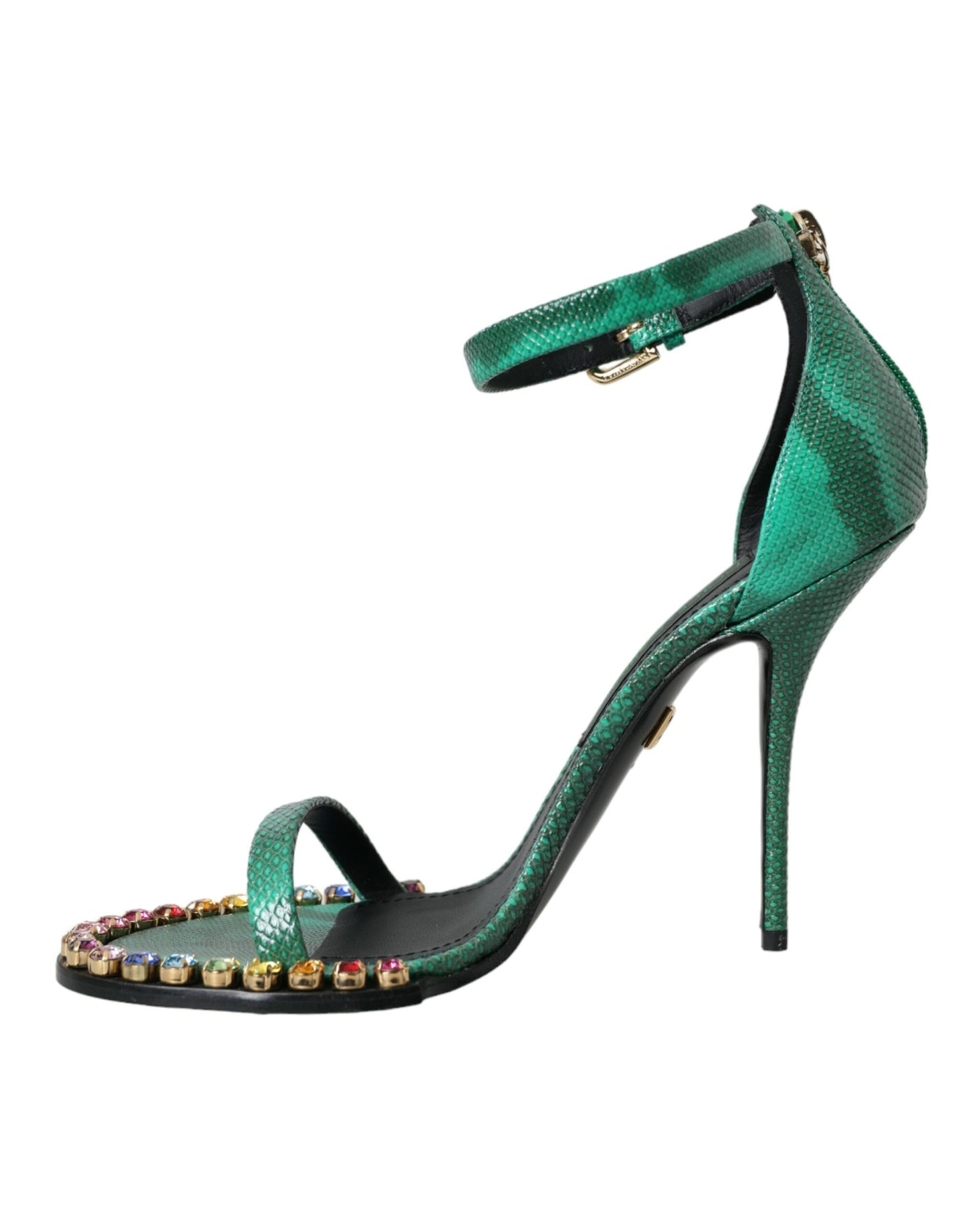 Dolce &amp; Gabbana Green Exotic Leather Crystal Sandals Shoes