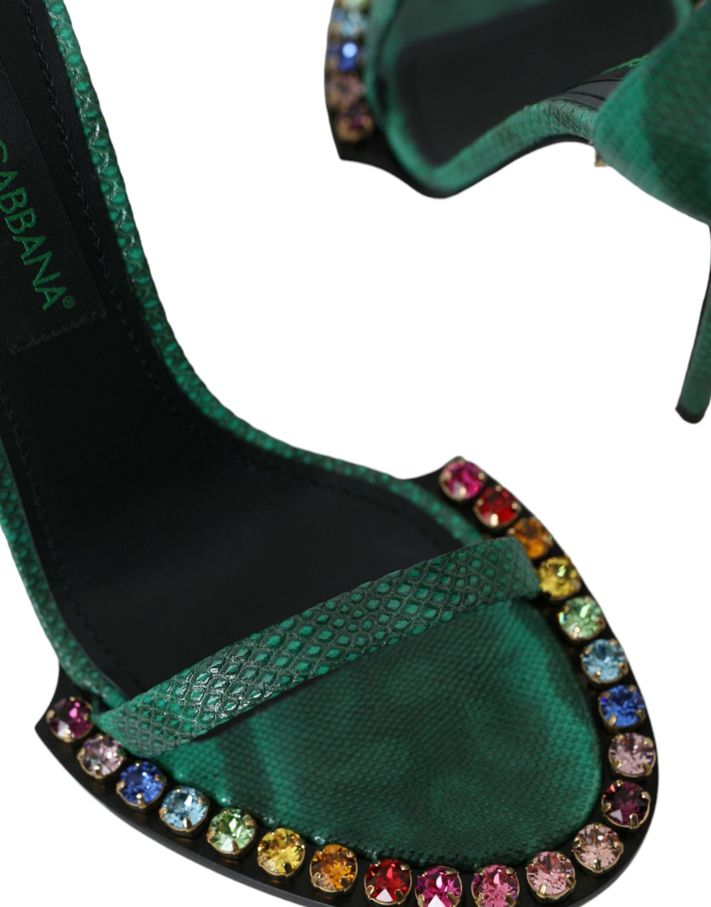 Dolce &amp; Gabbana Green Exotic Leather Crystal Sandals Shoes