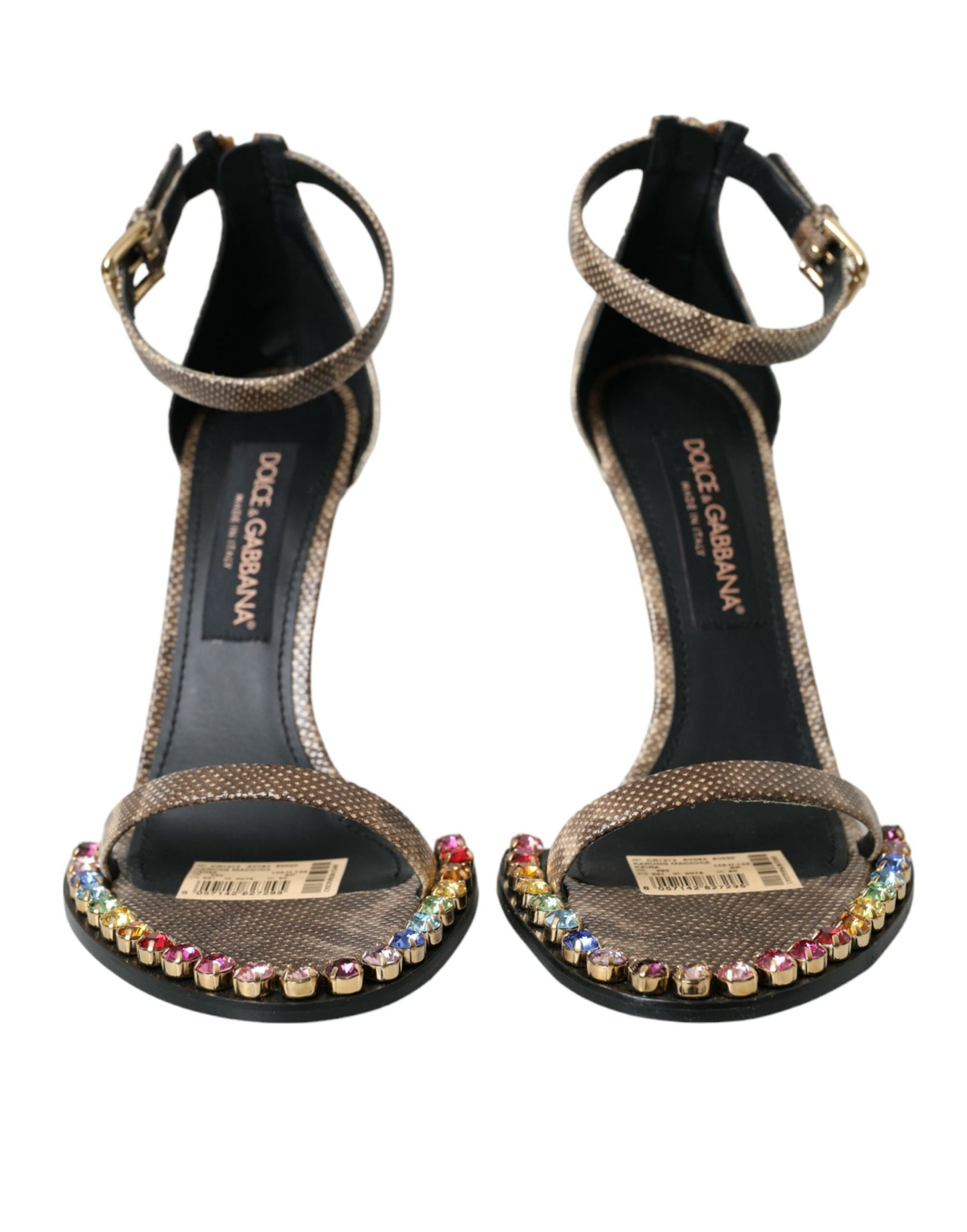 Dolce &amp; Gabbana Brown Exotic Leather Crystal Sandals Shoes