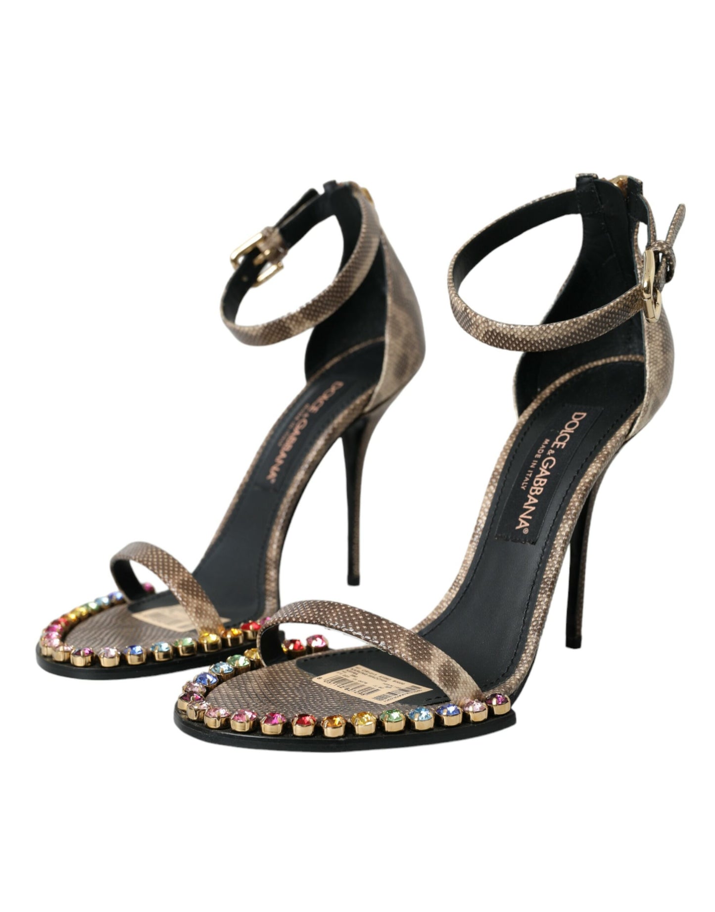 Dolce &amp; Gabbana Brown Exotic Leather Crystal Sandals Shoes