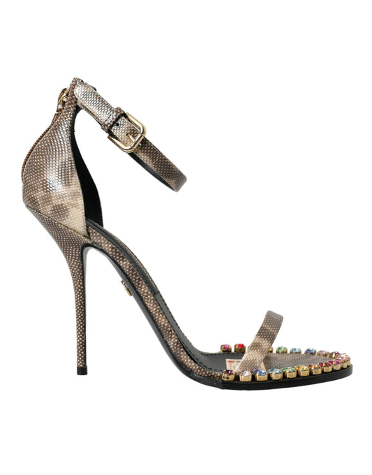 Dolce &amp; Gabbana Brown Exotic Leather Crystal Sandals Shoes